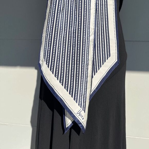 Vintage 70s Vera Neumann Long Mod Scarf Navy & White Geometric Stripes - Picture 4 of 6